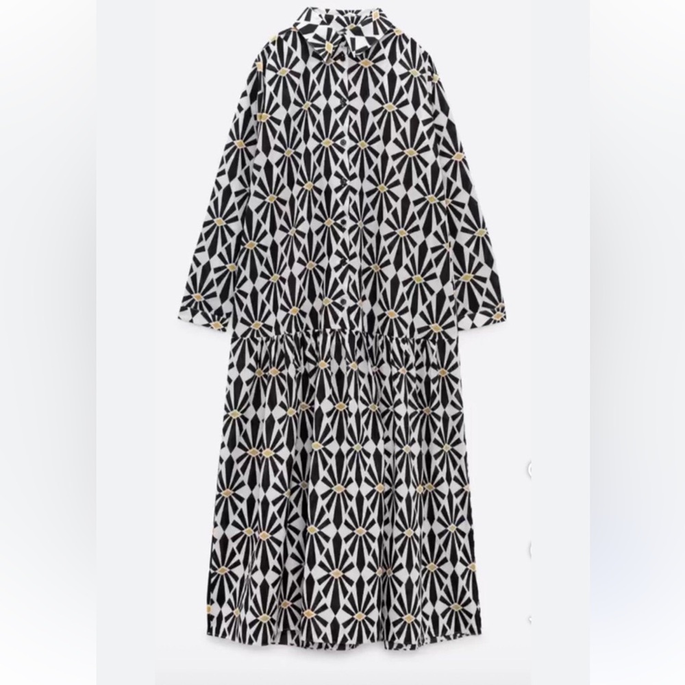 Zara Black and White Geometric Maxi Dress L - Picture 3 of 6
